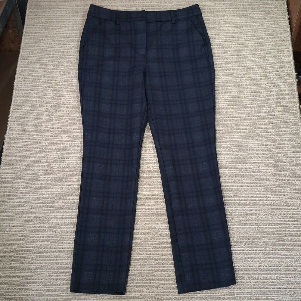 Violets Roses Womens Plaid Dress Pants Skinny Slim Career Gray Navy Blue 8/29